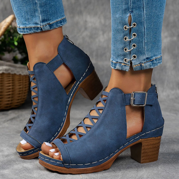 Cassandra Peep-Toe Chunky-Heeled Boots