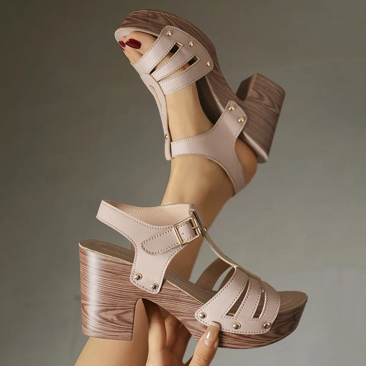 Dahlisse Wooden-Base Platform Sandals