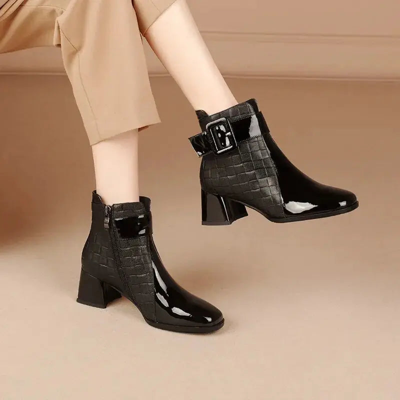 Muse Signature Patent Ankle Buckle Boots