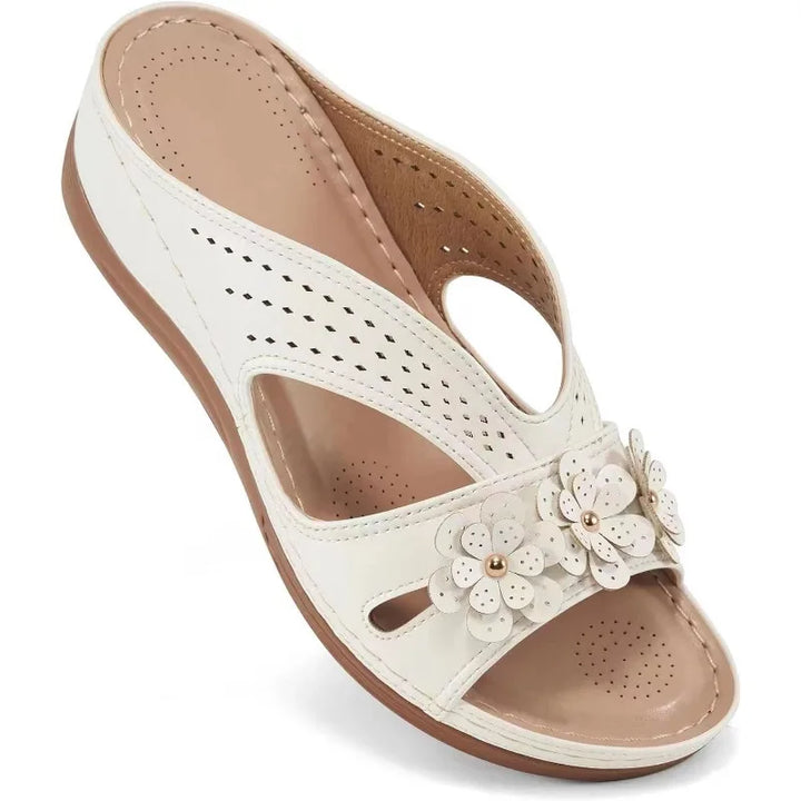 Rosette Soft-Step Wedge Sandals
