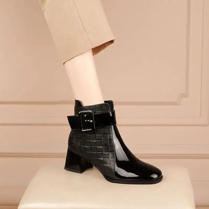 Muse Signature Patent Ankle Buckle Boots
