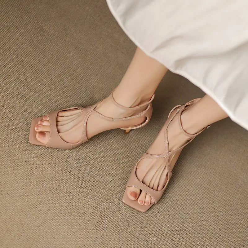 Sofia Montero Open-Toe Strap Heels