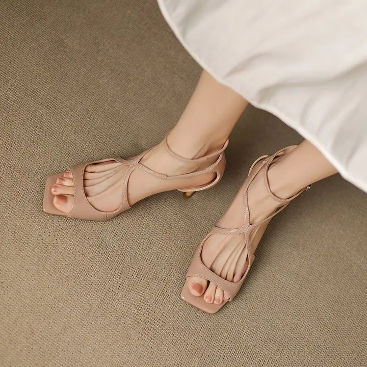 Sofia Montero Open-Toe Strap Heels