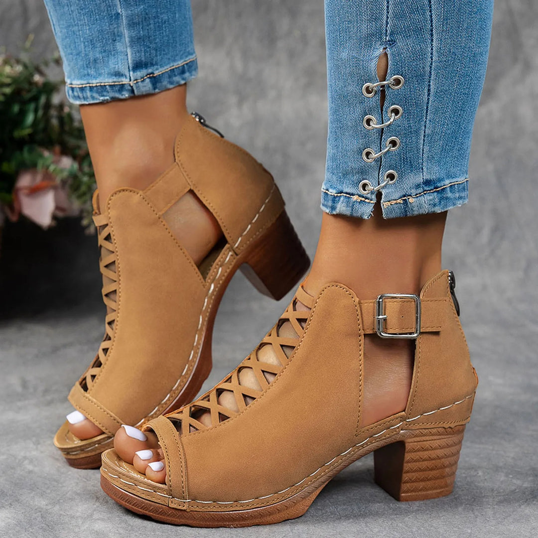 Cassandra Peep-Toe Chunky-Heeled Boots