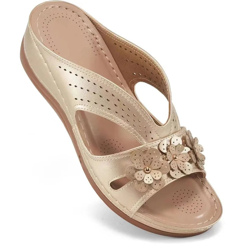 Rosette Soft-Step Wedge Sandals