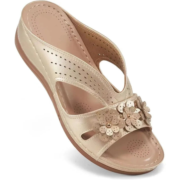 Rosette Soft-Step Wedge Sandals