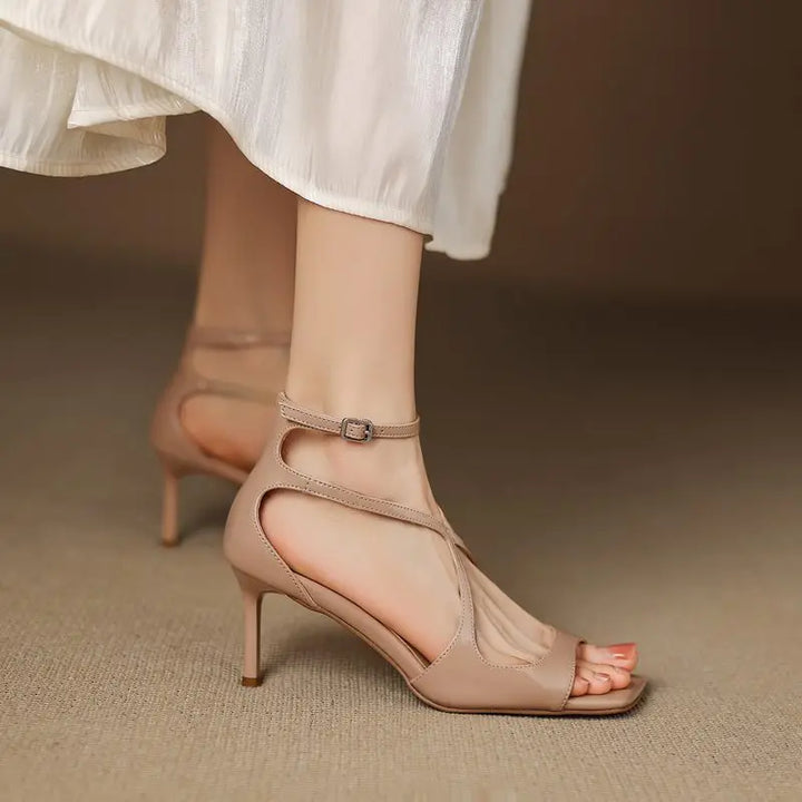 Sofia Montero Open-Toe Strap Heels