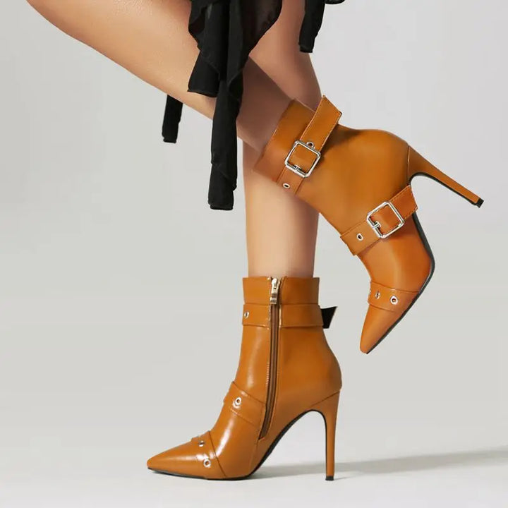 Vallentina Pointed Ankle-Strap Stiletto Boots