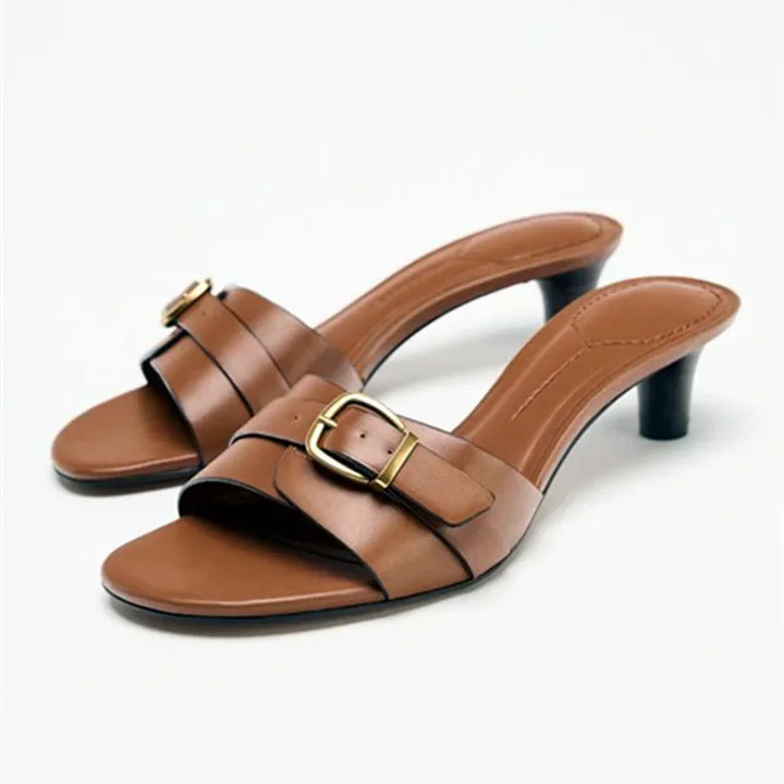 Carolina Belted Leather Heeled-Mules