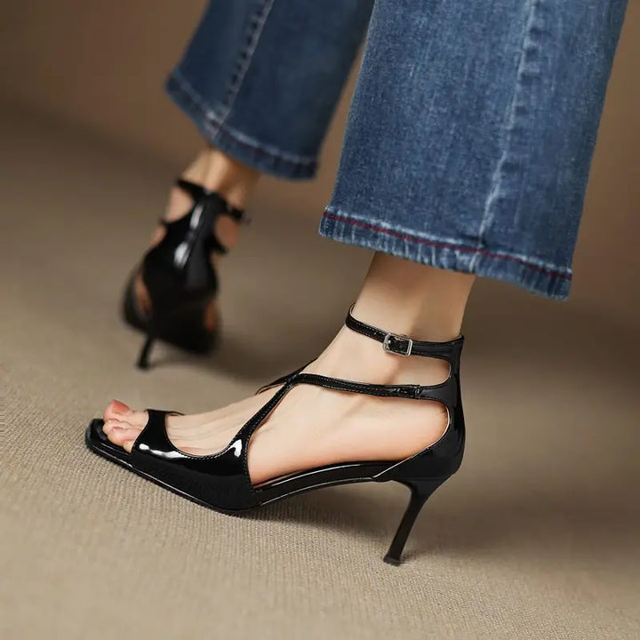 Sofia Montero Open-Toe Strap Heels
