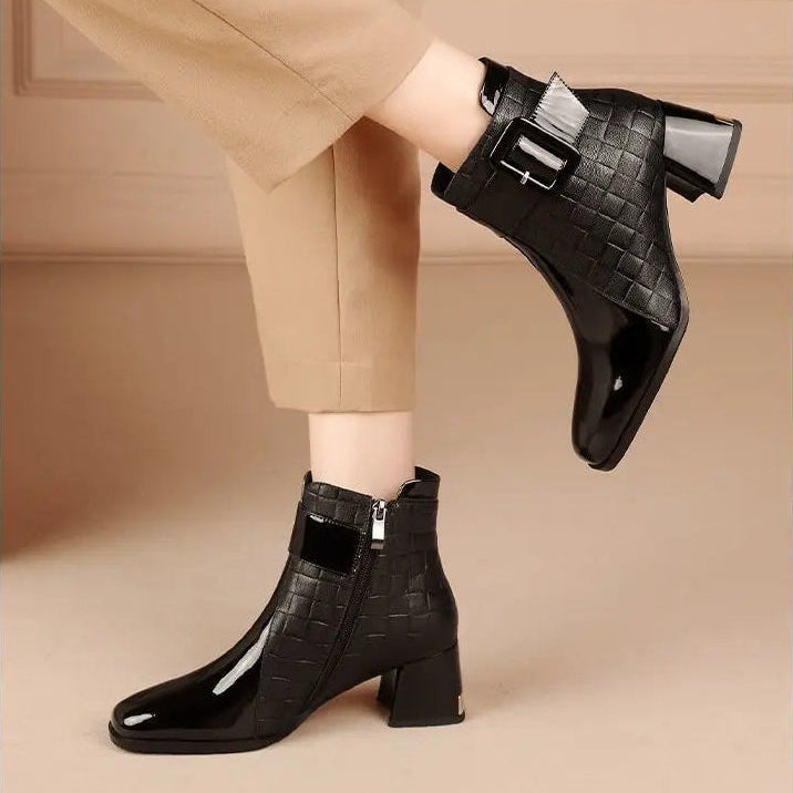 Muse Signature Patent Ankle Buckle Boots