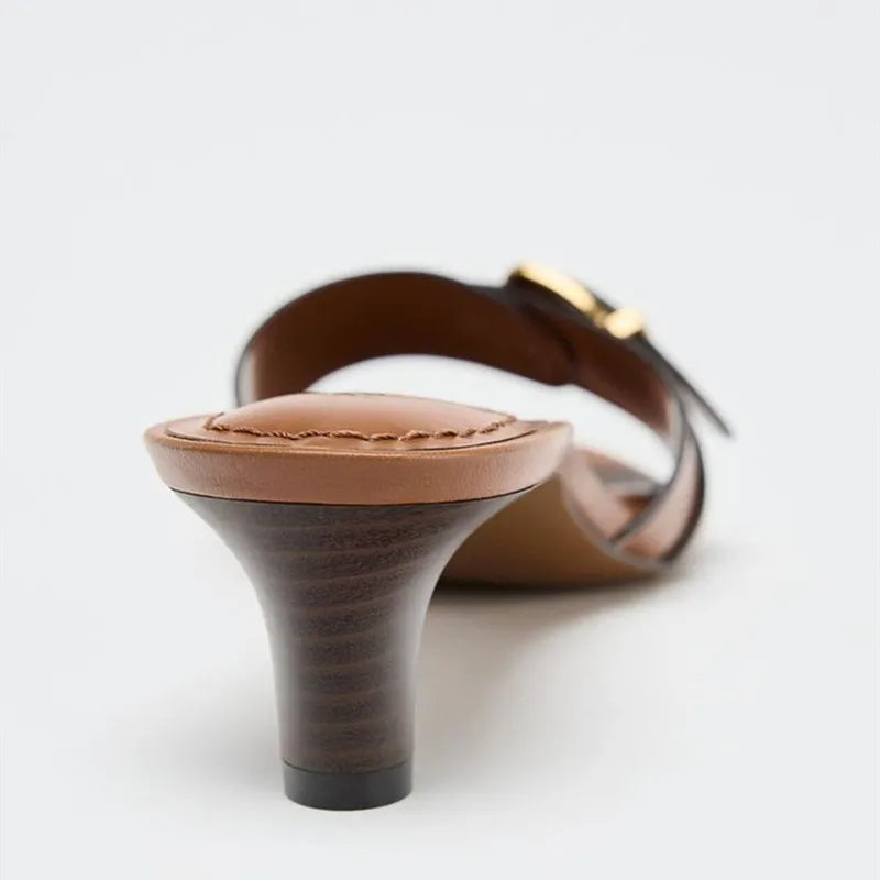 Carolina Belted Leather Heeled-Mules