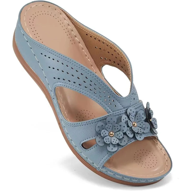 Rosette Soft-Step Wedge Sandals