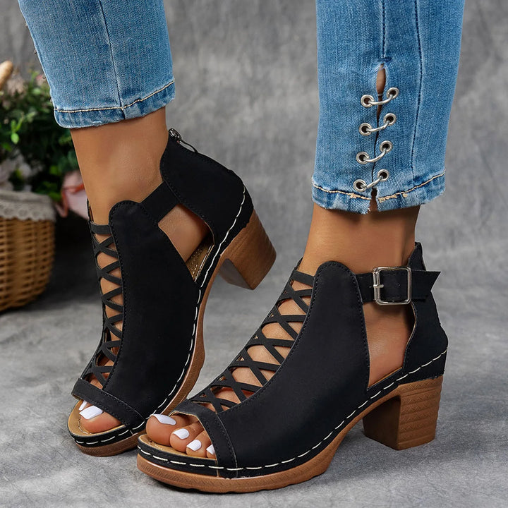 Cassandra Peep-Toe Chunky-Heeled Boots