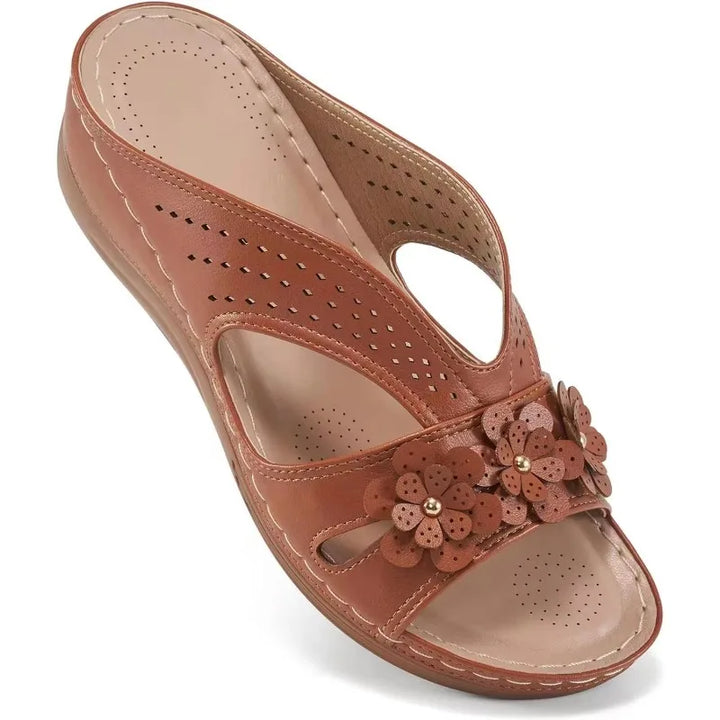 Rosette Soft-Step Wedge Sandals