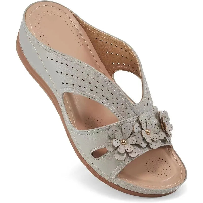 Rosette Soft-Step Wedge Sandals