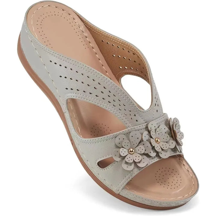 Rosette Soft-Step Wedge Sandals