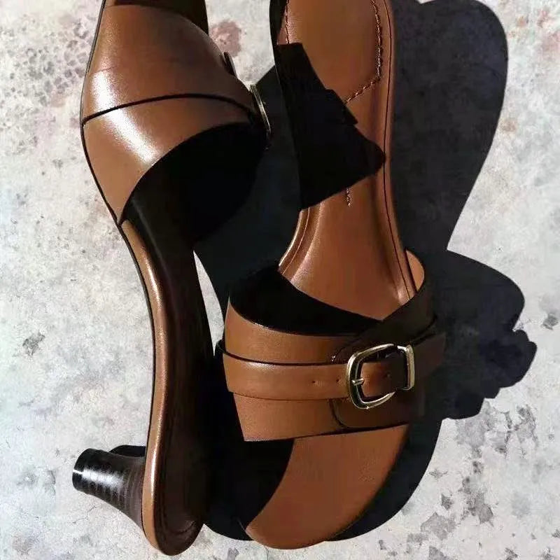 Carolina Belted Leather Heeled-Mules