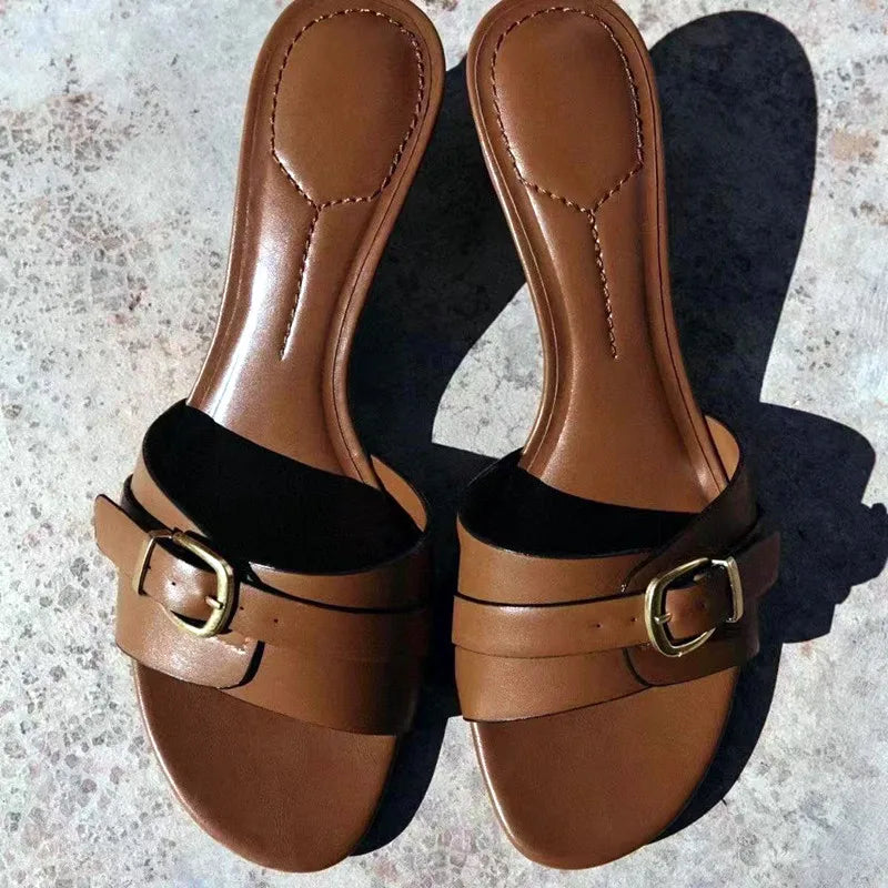 Carolina Belted Leather Heeled-Mules