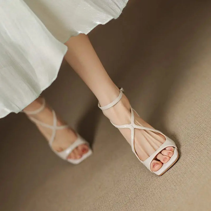 Sofia Montero Open-Toe Strap Heels