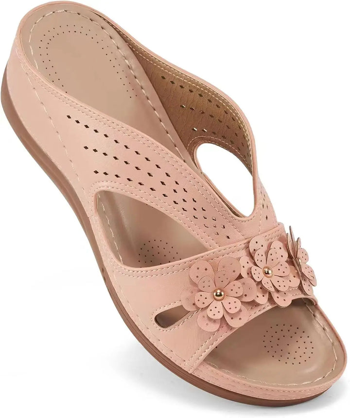 Rosette Soft-Step Wedge Sandals