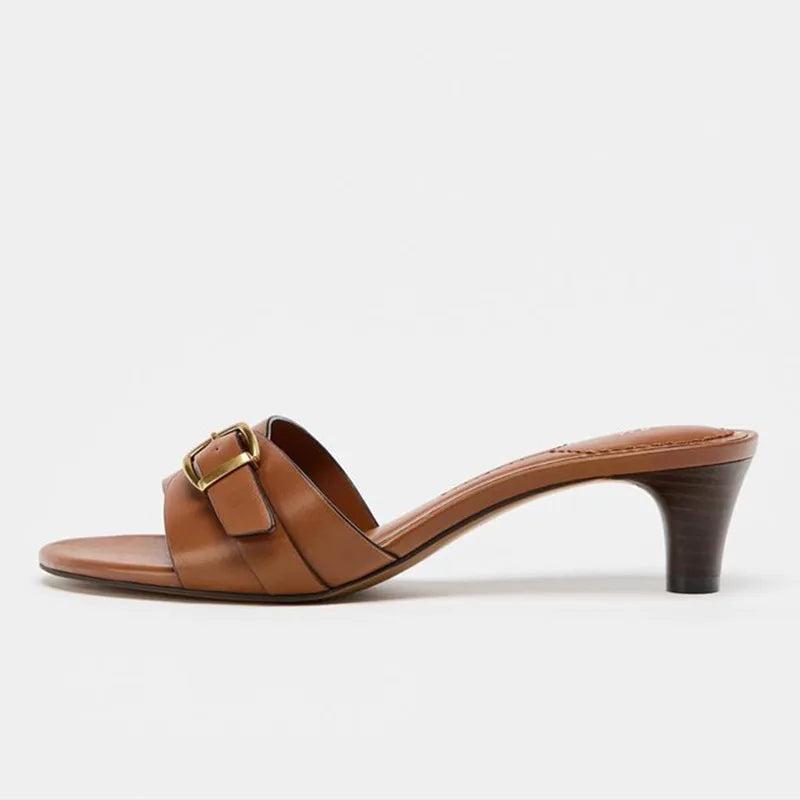 Carolina Belted Leather Heeled-Mules