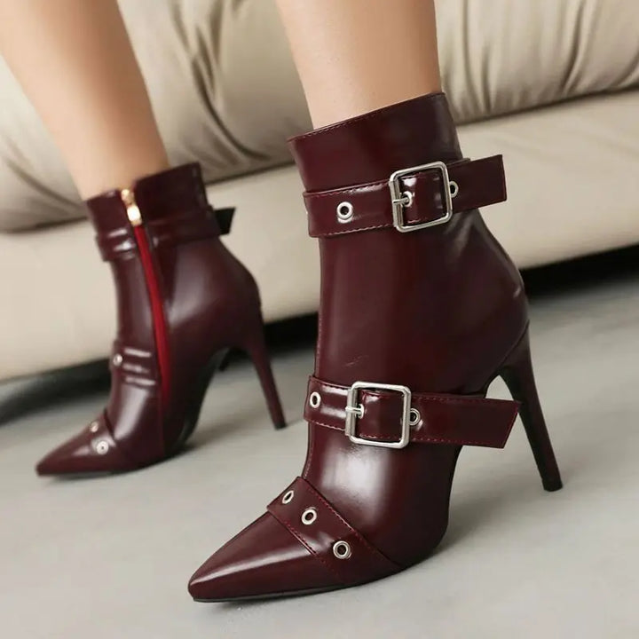 Vallentina Pointed Ankle-Strap Stiletto Boots